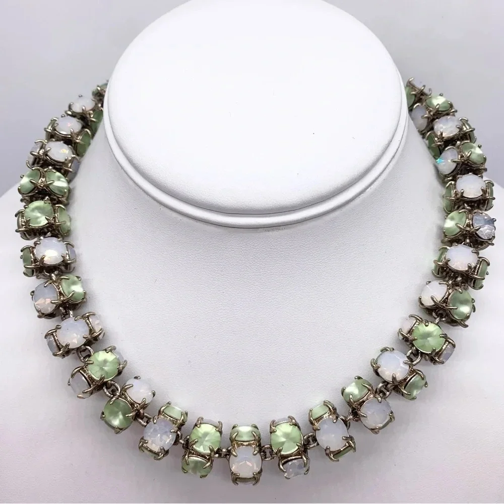 J. Crew Frosted Light Green and Pink Opalescent Jeweled Necklace